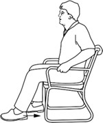 sitting in chair, sliding foot back under chair