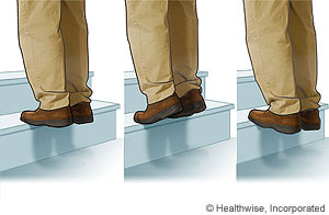 Picture of how to do heel raises on a step