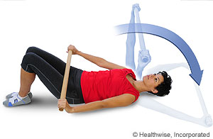 Picture of shoulder flexion exercise while lying down