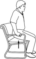 person sitting in chair, using arms to lift self off seat
