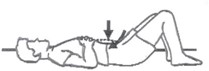 lying on back, pulling belly button towards spine