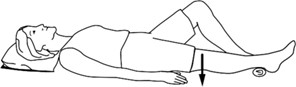 person lying on back, straightening knee