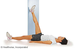 Picture of hamstring wall stretch exercise