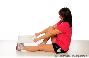 Picture of how to do calf stretch with towel