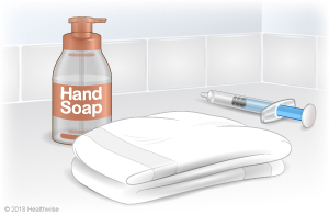 You will need soap to wash your hands, a towel or an absorbent pad, and the syringe.