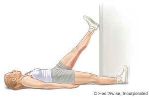 Picture of hamstring stretch (lying down, using a doorway)