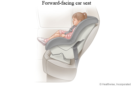 Child in a forward-facing car seat.