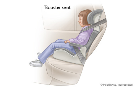 Picture of a child in a booster seat.