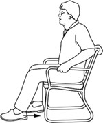 sitting in chair, sliding foot back under chair