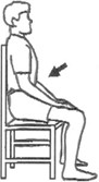 sitting in chair, pulling bellow button towards spine